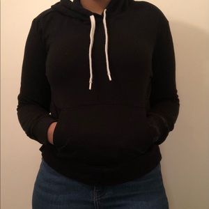 Plain black hoodie with white drawstring